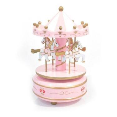 Imagem de Caixa Musical Infantil Cavalinho Decora Carrossel Rosa - ZEM