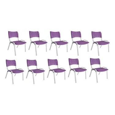 Imagem de Kit Com 10 Cadeiras Iso Para Escola Escritório Comércio Roxa Base Bran