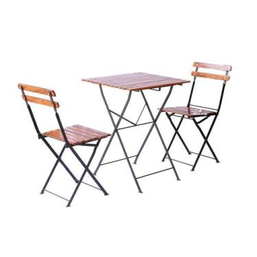 Imagem de Conjunto Mesa Dobrável 60x60 cm com 2 Cadeiras Ferro e Madeira Demoliç