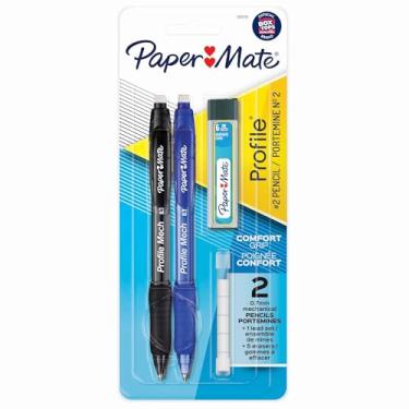 Imagem de Paper Mate Conjunto de lapiseira Profile Mech, grafite nº 2 de 0,7 mm, inclui refil de chumbo e refis de borracha, cores sortidas de barril, 2 unidades