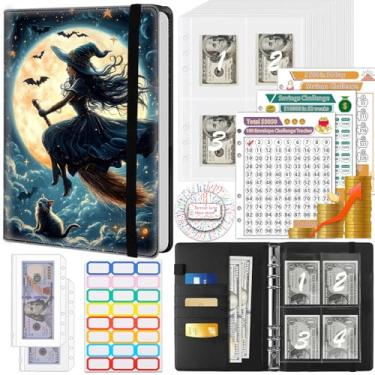 Imagem de Fichário de desafio de economia de dinheiro com 100 envelopes, couro de poliuretano, fichário de orçamento para economia de dinheiro A5 com envelopes de dinheiro e 3 rastreadores de orçamento