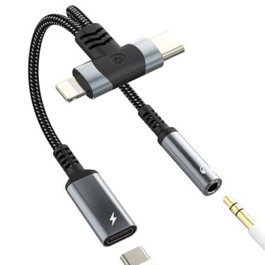 Imagem de Adaptador Lightning USB C para conector de áudio de 3,5 mm (2 em 1) para iPhone 16 15 14 Pro AUX divisor de cabo para carregador Apple tipo C conversor de fone de ouvido para iPad compatível com