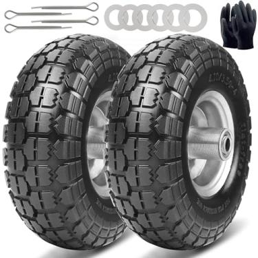Imagem de CANWUPON Pneus 4.10/3.50-4 E Rodas De Carrinho Antifuro - Borracha Sólida Para Mão Com Eixo 5/8" Reposição Gorilla Jardim, Carroça, Quintal (2 Unidades 10 Polegadas)