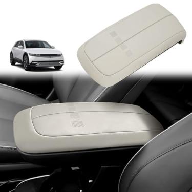 Imagem de BestEvMod Capa de console central adequada para Hyundai Ioniq 5 2021-2025 Design de código Morse Protetor de almofada de couro de microfibra extra macio à prova d'água (marrom claro)
