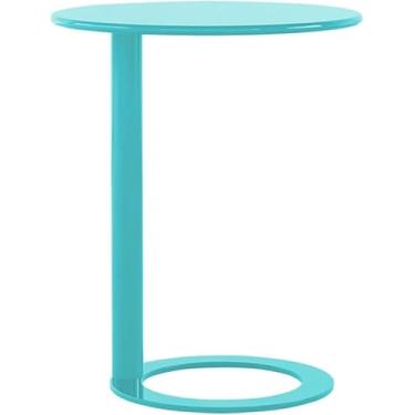 Imagem de Mesa Lateral Livig Room, Mesa Lateral Em Forma De C, Mesa De Cabeceira, Mesa Lateral De Sofá, Mesa De Café Roud, Com Mesa De Sofá De Estrutura De Metal, Escri, Light Blue Frosted, 48 * 69cm