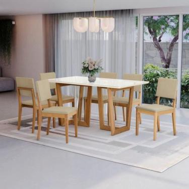 Imagem de Conjunto Sala De Jantar Dora Em Madeira Maciça 6 Cadeiras Boucle Bege 