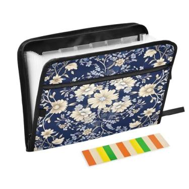 Imagem de Wassud Design floral ornamental (2) 13 bolsos organizador de arquivos sanfonado pastas expansíveis com abas e adesivos, organizador de pastas de documentos de recibo de papel tamanho carta A4 para