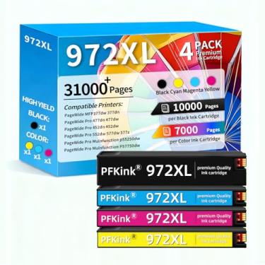Imagem de PFKink Cartuchos de tinta 972XL de alto rendimento, pacote combo compatível com 972X 972, substituição para impressora HP Pagewide MFP P57750DW Pro 452dn 452dw 552dw 477dw 577dw (1preto/1ciano