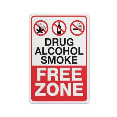 Imagem de Compladeta Placa de Zona Livre de Fumaça e Álcool de Drogas 30 x 20 cm Alumínio Livre de Ferrugem, Impressão de Tinta UV, Durável/À Prova de Intempéries Externa para Casa