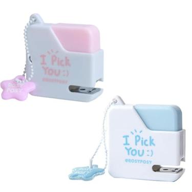 Imagem de YXQ Mini grampeador com grampeadores, grampeadores de escritório para mesa, rosa e azul, com 80 grampos padrão, economia de espaço portátil, perfeito para escola, professores, pacote com 2