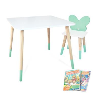 Imagem de Kit Mesa e Cadeira Infantil Borboletinha - Eita Casa Perfeita, Verde c
