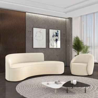 Imagem de Sofá 4 Lugares Orgânico 220cm Morgan E Poltrona Lua Cotelê-veludo Bege