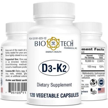 Imagem de O suplemento Bio-Tech D3-K2 120 Vegcaps promove a saúde óssea - Bio-Te