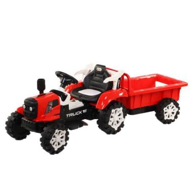 Imagem de Trator com Caçamba Carro Elétrico 12v Bang Toys Truck Vermelho, Vermel