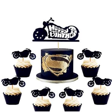 Imagem de LaVenty 25 peças Topo de bolo de motocicleta Scooter Cupcake Toppers Harley Happy Birthday Cupcake Topper para festa de aniversário masculina ou aniversário de meninos