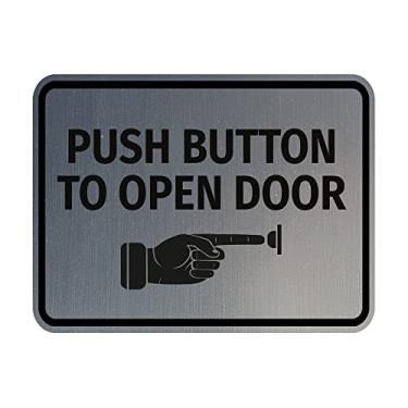 Imagem de Placa clássica emoldurada com botão para abrir porta (prata escovada) - média