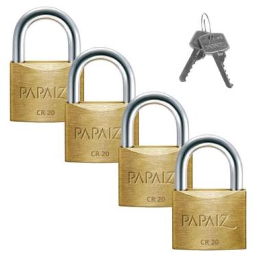 Imagem de Cadeado Pequeno 20Mm Haste Curta Latão Dourado Chave 04Un - Papaiz
