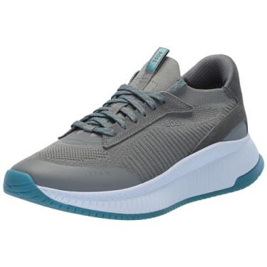 Imagem de BOSS Tênis de corrida masculino moderno com estrutura de malha, Cinza, cintura alta, 12
