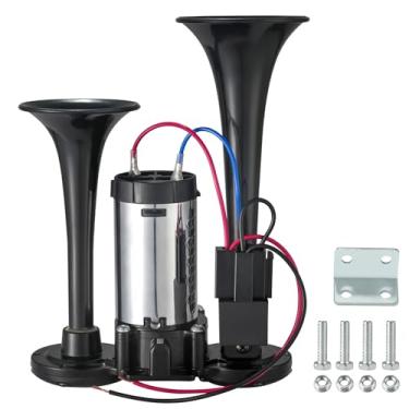 Imagem de CZC AUTO Trompetes duplos de buzina a ar de 12 V 120 dB, kit de buzina de trem elétrico super alto com compressor atualizado para caminhões, carros, SUVs, motocicletas, barcos, picapes de 12 V