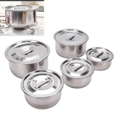 Imagem de Luqeeg Conjunto de 5 Panelas de Sopa, Conjunto de Panelas de Aço Inoxidável com Tampas Lavável na Lava Louças Multifuncional para Fogões a Gás Cozinha de Molhos Armazenamento