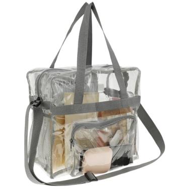 Imagem de kaimenhong Sacola transparente, lancheira transparente resistente com alça e alça ajustável, para jogos de estádio, concertos, trabalho, Cinza