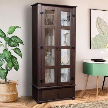 Imagem de Cristaleira Rústica Madeira Maciça com 2 Portas de Vidro Imbuia