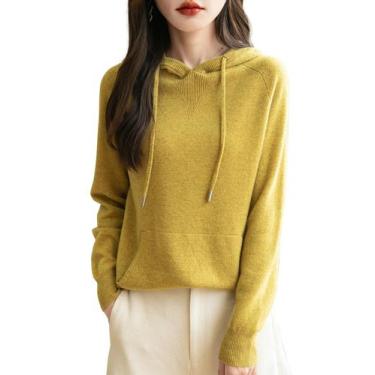 Imagem de Moletom feminino Chanyarn 100% lã merino, outono e inverno, mostarda