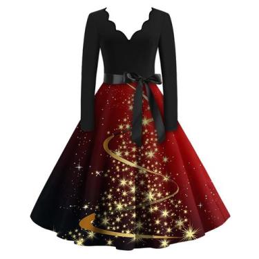 Imagem de Vestidos de Natal FQZWONG 2024 para mulheres Plus Size Gold