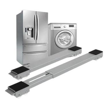 Imagem de Suporte com Rodinhas Ajustável Telescópico para Geladeira, Máquina de Lavar e Fogão – Base Reforçada Antiderrapante até 200kg, Estrutura em Aço, Portátil, Silencioso, Deslizante e Durável