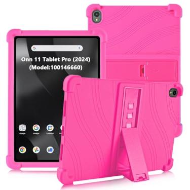 Imagem de ATOOZ Capa para tablet Walmart Onn.11 Pro 2024 (modelo: 100146660), capa infantil de silicone para tablet Onn 11 polegadas Pro Gen 4 com suporte (rosa vermelha)