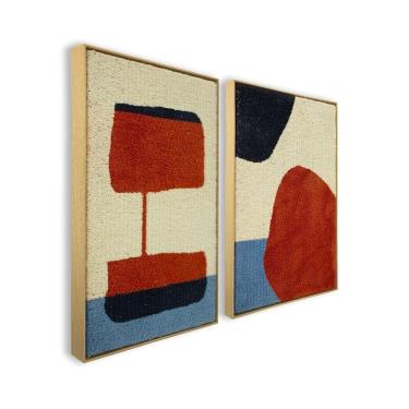 Imagem de Quadro Decorativo Artesanal Têxtil 2 Telas 60x90cm Feito em Tear para Sala Lavabo Escritório