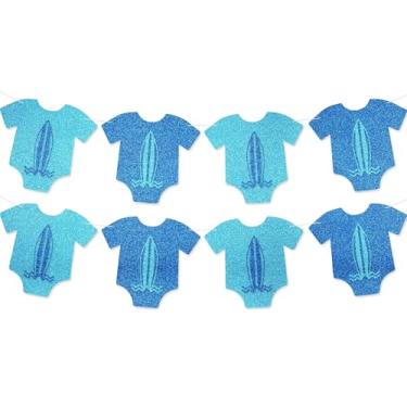 Imagem de Body Baby On Board Banner de chá de bebê - Não-faça você mesmo, decorações de chá de bebê com tema de surfe, suprimentos de festa de aniversário para meninas e meninos, glitter