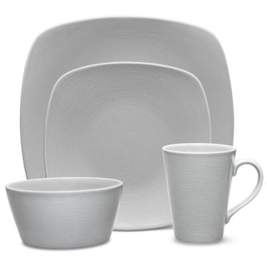 Imagem de Aparelho de Jantar para Todas as Ocasiões com 4 Peças, Formato Quadrado e Material de Porcelana, Noritake 4390-04P, Cinza