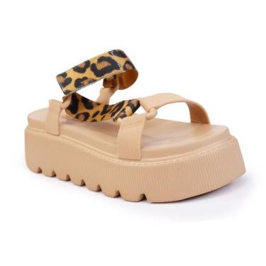 Imagem de Sandália Flatform Petite Jolie Nude tiras autocolantes, Nude, 36