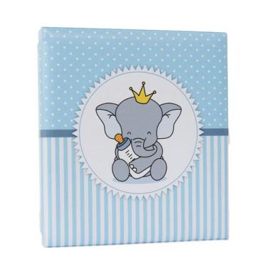 Imagem de Álbum de fotos com estojo para bebê 15x21/20x25 - azul menino elefante