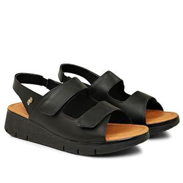 Imagem de Sandália Feminina com Plataforma, Tiras Ajustáveis, Couro Sintético, Preta (Preto, BR, Adulto, Numérico, 35)