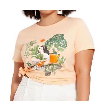 Imagem de Camiseta T-Shirt Feminina Lunender Botânica Laranja Otonal