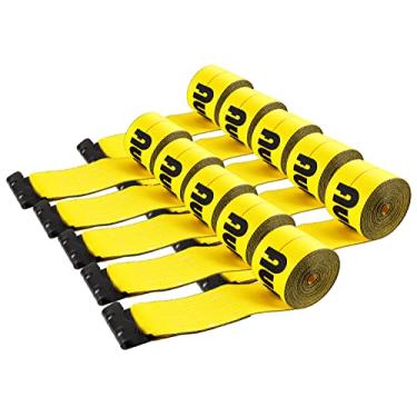 Imagem de Autofonder Correias de guincho de 10,16 cm x 7,6 m com gancho plano, alças de amarrar para caminhão, 6985 kg, capacidade de carga, controle de carga para plataformas, caminhões, reboques, fazendas, resgates, árvore de proteção, amarelo (pacote com 10)