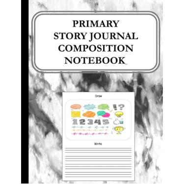 Imagem de Caderno de redação primária bonito cinzas, capa de mármore preto e branco: desenho e escrita nível K-2 é um caderno criativo de linha média pontilhada para... Prática de escrita e desenho K-2)