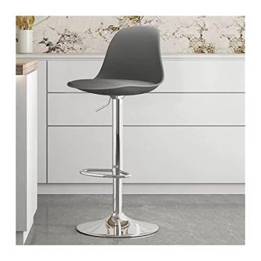 Imagem de Bancos de bar cadeira de bar giratória de 360 graus cadeira de bar elevável (60-80cm) assento de couro PU banco de bar alto pé cadeiras de bar (cor: cinza)