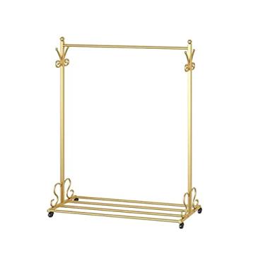 Imagem de FIONEL Cabide de pé livre cabide cabideiro chão quarto simples minimalista cabide casa tipo haste única prateleira de secagem ouro preto tipo de piso cabide suporte de casaco de madeira (cor: ouro, tamanho: GG)