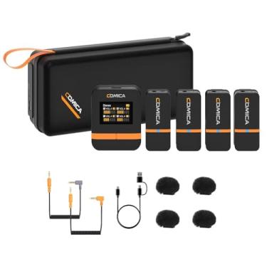 Imagem de Comica Vimo Q Mini Sistema de microfone de lapela sem fio de 4 canais, redução de ruído, porta USB-C de 3,5 mm para smartphone, câmera, PC, gravação de vídeo, entrevista com youtubers (preto)