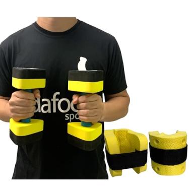 Imagem de Kit Par Halteres Hidroginástica 1-2kg + Par de Caneleiras 1-2kg Dafoca Sports Preto/Amarelo