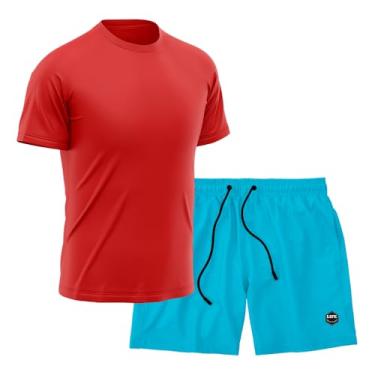 Imagem de Kit Camiseta Dry + Short Treino Fitness Academia Bermuda Camisa Praia Esporte Vermelho, Tamanho GG