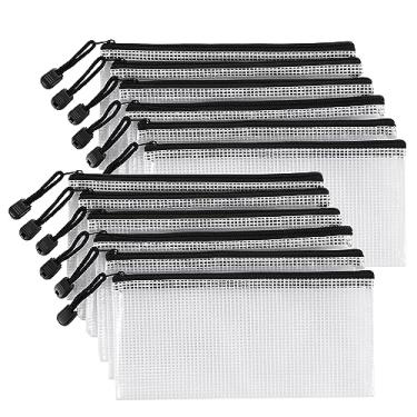 Imagem de Lidwot Bolsa de documentos transparente de malha de plástico com zíper de 12 peças, bolsa de lápis, bolsa de armazenamento de arquivos de notas de material de escritório, pastas de plástico à prova