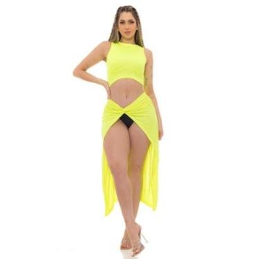 Imagem de Conjunto Saída de Praia Naakay Poliamida Cropped e Saia Tendência Verão Premium Feminina-Feminino