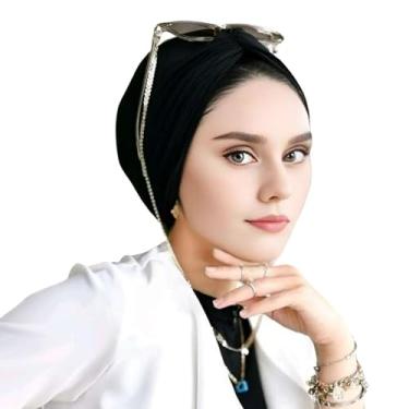 Imagem de Panaviro Turbantes de nó, turbantes para mulheres, hijab para mulheres, envoltório de cabelo, quimioterapia, câncer, cabeça, hijab, hijab instantâneo, Preto, Standard