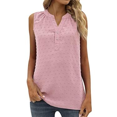 Imagem de Camiseta regata feminina de verão sem mangas de chiffon casual 2024 Swizz Dot Loose Dressy V Neck Work Shirt, Rosa, XG