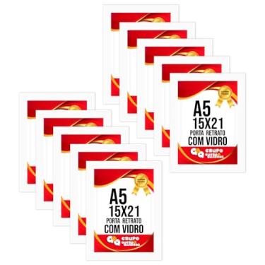 Imagem de Kit 10 Porta Retratos 15x21 cm para Fotografia com Moldura Revestida e Vidro com Apoio de Mesa (Branco)