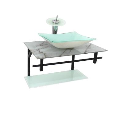 Imagem de Gabinete de vidro para banheiro 60cm retangular ap slim mármore branco